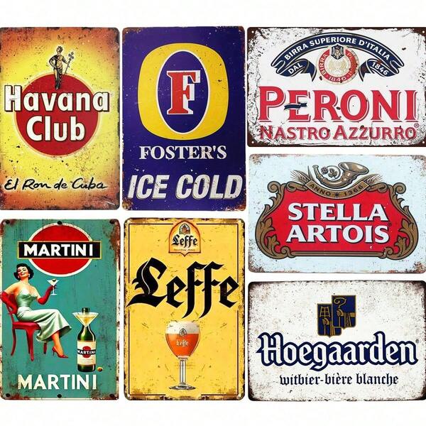 1pc, Beer Alcohol Metal Tin Sign (8''x12''/20cm*30cm),Vintage Metal Tin Plaque Art Posters Club Decoration Retro Bar Pub Man Cave Home Wall Decor