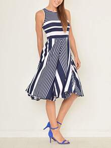 Boho Retro Burgundy  Red Lace Fit And Flare Three-Quarter Sleeve Lace - Sọc xanh nước biển - Xem 1