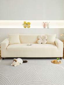 1pc Solid Color High Elastic Sofa Cover, Non-Slip, Style, Machine Washable, Fits 1/2/3/4 Seat Sofa, Home Decor - Beige - View 2