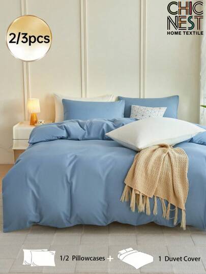 2/3 delar lila påslakanset, enfärgat mjukt och hudvänligt påslakanset, minimalistiskt påslakanset, bekvämt och andningsbart, lämplig för twin-/full-/queen-/king-/California King-säng - perfekt för sovrum, gästrum, studentrum, inkluderar 1 påslakan och 1/2 örngott (fyllning ingår ej), maskintvättbart sängkläder