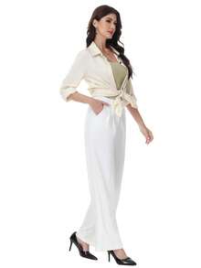 Women's Petite/Regular/Tall 3 Lengths Wrinkle-Free Flowy Office Dress Pants Slacks Breathable Workout Casual Wide Leg Stretchy High Waist Business Trousers - trắng - Xem 9