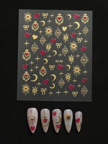 3 Gói Hình Dán Móng Tay Dập Nóng Hình Sao và Mặt Trăng Biểu Tượng Hệ Mặt Trời Màu Vàng Đỏ Hình Tình Yêu Keo Dán Mặt Sau Hình Dán Móng Tay Tự Làm Phụ Kiện Làm Móng - Nhiều màu - Xem 4