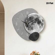 2D Flat, 1pc Modern Creative Moon Art Decorative Wall Clock, Super Silent Quartz Movement, No Ticking Sound, Decorative Clock For Living Room, Bedroom, Office, Kitchen And Cafe, Perfect For Christmas, New Year, Valentine's Day Gifts - Multicolor - View 3