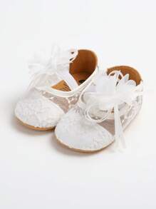 Infant Mary Jane Flats For Girls With Bowknot Anti Skid Sole Infant First Walker Princess Dress Crib Wedding Shoes