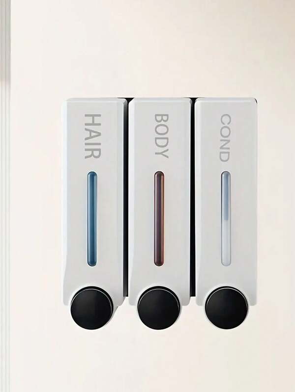 High-End Wall-Mounted Shampoo And Conditioner Dispenser - Large Capacity, 10.14 Ounces, Reusable Plastic, Perfect Bathroom Wipe. Wall-Mounted Hotel Soap Press, No Need To Drill Or Punch Holes During Installation, Made Of Plastic, Rectangular Design, Odorless, Bathroom And Kitchen Soap Machine, Suitable For Hand Washing, Body Wash And Shampoo In Two Specifications