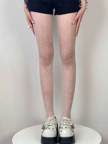 1 件女式超薄白色心形图案紧身裤，适合日常穿着 - 白色 - 查看 3