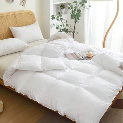 Quilted White All-Season Hypoallergenic Microfiber Comforter - Machine Washable