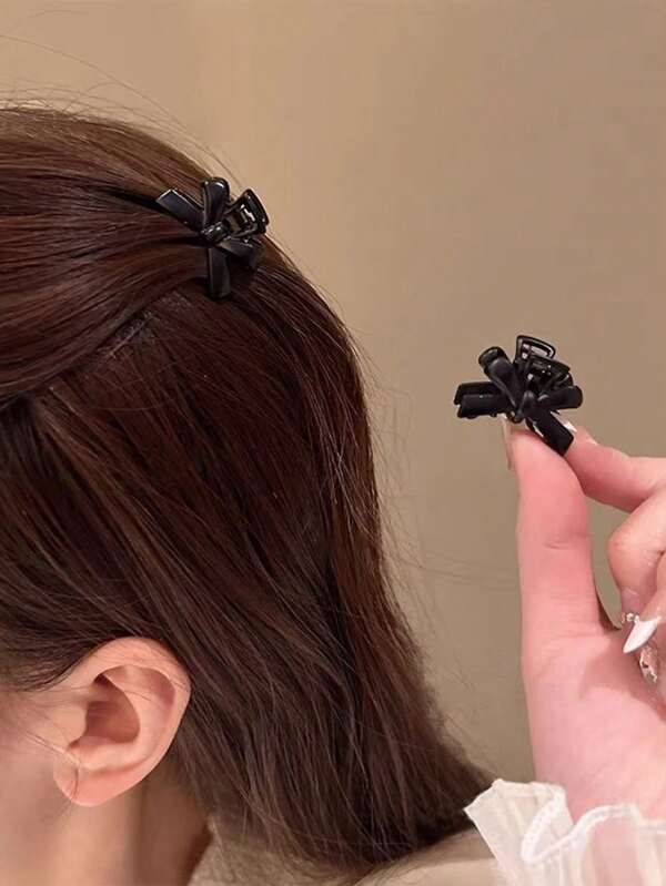 2pcs Women's Black Bow Hair Clips, Suitable For Daily Wear