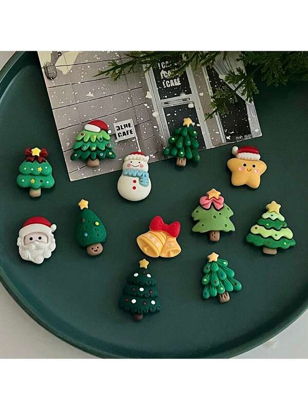 7pcs/12pcs/14pcs Mini Cute Christmas Tree Magnetic Thumbtack Decoration Refrigerator Magnet Magnetic Sticker Photo Personalized Creative Snowman