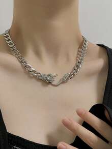 1pc Rhinestone Studded Snake Chain Necklace, Punk Style Vintage Necklace Suitable For Women's Daily Wear