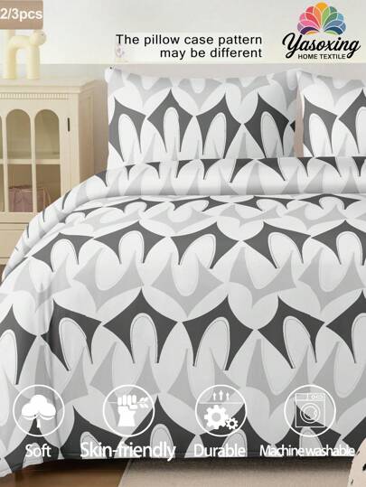 Juego de ropa de cama de 2/3 piezas con estampado de elementos grises de estilo sencillo y de moda, diseño de tono suave, ideal para dormitorio, habitación de invitados, dormitorio, 1 funda nórdica con 1/2 fundas de almohada (sin relleno), lavable a máquina, tamaño King, Queen, Full, Twin