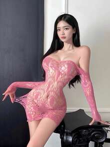 Women Sexy Lingerie Fishnet Bodystocking Lingerie Sexy Footless Stockings Sleeveless Lace Bodysuit Halterneck One Piece Pantyhose Bikini Cover-Up