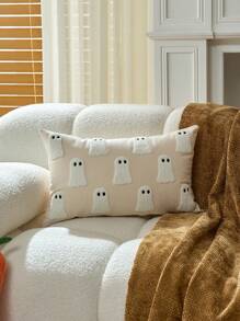 1 pieza Funda de almohada bordada con diseño de fantasmas, fibra de poliéster moderna sin núcleo de almohada, material de lona adecuado para decoración de Halloween en salas de estar y jardines al aire libre, decoración de Halloween, decoración espeluznante para el hogar (SIN INSERTO), decoración de otoño, decoración de otoño, decoración de habitación