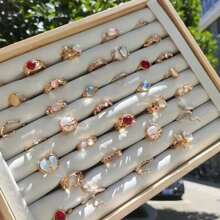 10 件套优雅粉色合成心形蝴蝶戒指套装，混合风格时尚可调节手指饰品，女士派对礼物