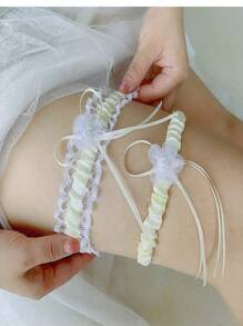 新娘蕾丝吊袜带、婚礼配饰、文艺复兴博览会腿部吊袜带、滑稽表演、万圣节服装、拍摄性感蕾丝大腿吊袜带、Cosplay、狂欢节 - 米色 - 查看 12