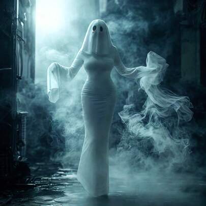 Ghost Mother Cosplay Costume, Mrs. Apricot's Cute Ghost Dress, Women's Cosplay Halloween Stage Costume