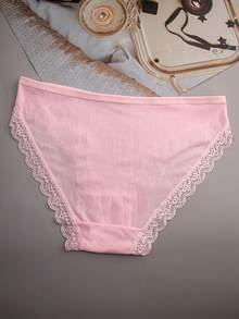 4条装女士粉色字母条纹内裤，蕾丝花边设计，透气面料，高弹力，舒适吸汗 - 粉色 - 查看 8