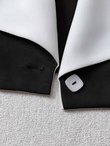 Damen elegante Kontrast-Jacke in Schwarz & Weiß mit Kragen und Kurzarm, geeignet für alle Jahreszeiten