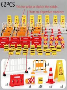 9pcs/Set Mini Traffic Cones Set, Plastic Road Signage Toy, Construction Theme Party Cake Decorations & Gift