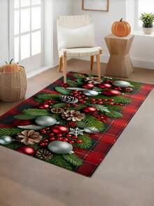 1件装圣诞雪球格子门垫 - 防滑，加厚海绵垫，可机洗，柔软吸水，适合家居装饰，非常适合客厅、卧室入口、浴室装饰、圣诞装饰、家居装饰、节日装饰、玄关装饰、厨房地毯