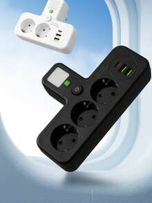 Enchufe de alimentación de 6 en 1 con 3 tomas de CA, 2 puertos USB y 1 puerto Tipo C para cargar múltiples dispositivos - Ideal para uso en el hogar, oficina, viajes y estudio