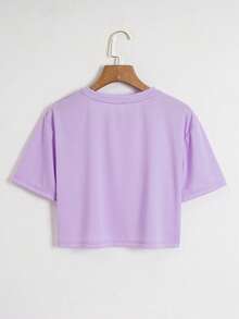 Crop Top  playera casual camiseta manga corta, tejido suave, ropa cómoda, prenda versátil, diseño básico, moda casual, look informal, outfit diario, camiseta para mujer, camiseta básica mujer, ropa ligera, top casual, ropa urbana, camiseta verano, ropa algodón. - Lila Púrpura - Ver 2