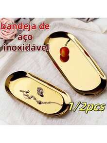 Luxury Decorative Stainless Steel Tray For Jewelry Food Gold - 金色 - 查看 1