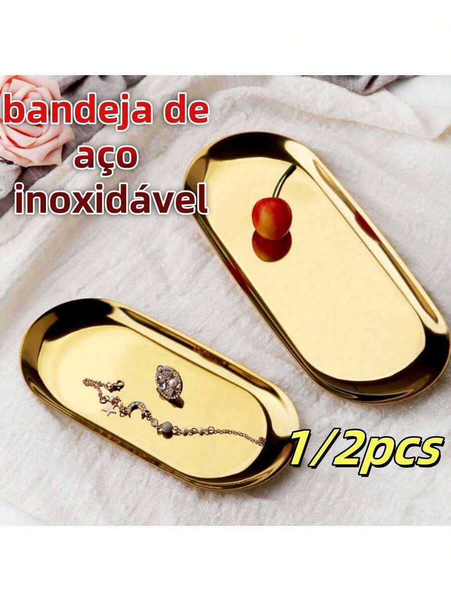 Luxury Decorative Stainless Steel Tray For Jewelry Food Gold - 金色 - 查看 1