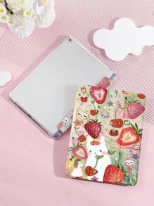 Kingsung Funda protectora para tableta con diseño lindo de conejo y fresa, compatible con iPad 9.7/10.2/10.5/10.9/12.9/Pro 11 (10a generación), Galaxy Tab S6 Lite 10.4", Kindle Paperwhite (12a generación, 2024), Kindle (11a generación, 2022), suave y a prueba de golpes, con función de soporte inteligente/activación y suspensión automática - Multicolor - Ver 3