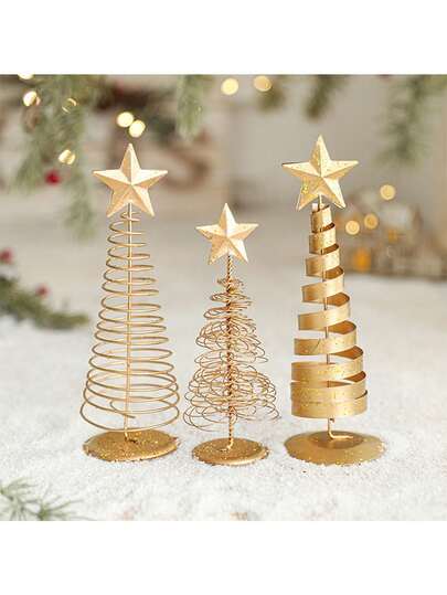 7.8/6.3英寸铁艺圣诞树装饰，金色圣诞树桌面装饰，星形树顶装饰，铁艺五角星装饰，闪闪发光的节日装饰，北欧创意迷你圣诞装饰，适用于圣诞树和家居装饰