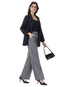 Women's Petite/Regular/Tall 3 Lengths Wrinkle-Free Flowy Office Dress Pants Slacks Breathable Workout Casual Wide Leg Stretchy High Waist Business Trousers - Màu Xám nhạt - Xem 9