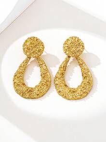 1 对时尚金属纹理水滴吊坠耳环，优雅的女士日常佩戴珠宝 - 金黃色 - 查看 3