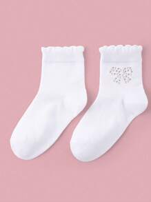 5双女童蕾丝边中筒袜，可爱蝴蝶结设计，时尚柔软透气，适合返校、日常穿着、假期和旅行。 - 彩色 - 查看 3