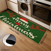 1/2pcs Winter Wonderland Christmas Doormat Set, Lightweight, Non-Slip, Washable, Made Of Synthetic Fiber With Rubber Backing, Christmas Decor Floor Mat With Green Border And Snowflake Pattern, Suitable For Living Room, Kitchen, Bathroom, Dining Room, Study