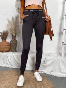 Women's Stretchy Sweatpants Ankle Length Sporty Pants Everyday Wear Comfortable Fit - 黑色 - 查看 1