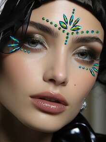 Colorful Face Gems Makeup, Waterproof Long-Lasting Faux Rhinestone Decals For Costume Parties, Holidays, Celebrations, Y2K - Green - View 7