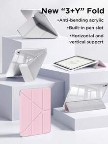 纯粉色 Y 型折叠平板电脑保护套，适用于三星平板电脑/iPad Mini 6/7/9.7/10.2/10.5/10.9/12.9/Pro 11（第十代）。保护套支持多角度调节，六种支架摆放方式，内置手写笔槽，适用于三星 A9 PLUS 11 英寸平板电脑，透明后盖，防摔保护，自动唤醒/休眠 - 彩色 - 查看 3