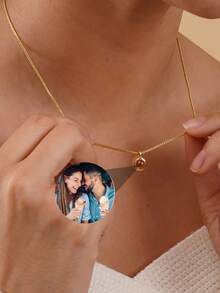 Customized Photo Necklace, Stainless Steel Box Chain Personalized Projection Necklace, Memorial Gift, Pet Memorial Jewelry With Embedded Photo, Fashionable & Minimalist Women's Jewelry, Ideal Gift For Girlfriend, Birthday, Anniversary, Party, Graduation, Wedding, Valentine's Day, Mother's Day, New Year, Christmas
