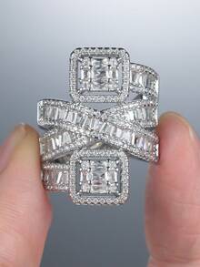 Tsnamer 1 件奢华多层设计女士订婚戒指，镶嵌闪亮合成锆石，结婚戒指。