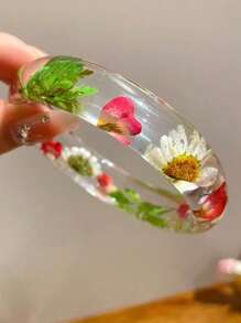 8 Colors Available Elegant Minimalist Resin Transparent Bracelet With Dried Flowers, Suitable For Daily, Street, Beach Travel Wear - Multicolor - View 14