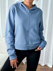 Sudadera de Mujer con Capucha y Cierre Frontal Cómoda y Calientita - Celeste - Ver 1