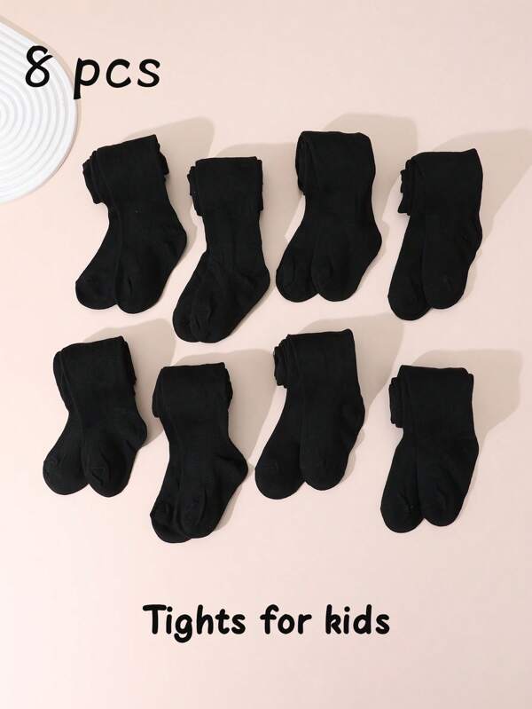 8pcs Girls' Solid Color Leggings Tights, Suitable For Daily Wear All Seasons, Casual & Simple Style For Back To School