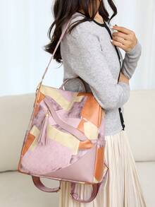 Anti-Theft Stitching Pattern Backpack, Women's Wallet, Multifunctional Fashion Daily Bag, Multi-Pocket Lightweight Travel Bag, Large Capacity Minimalist Backpack, Convenient Backpack, Suitable For Students, Nurses, Teachers, Business People, Travel, Business Trips, Commuting, Shopping, Office, Dates, Hiking, Training, Work, Birthday Gifts, Holiday Gifts, Backpack - Multicolor - View 9