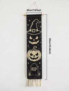 1Pc Gothic Wall Hanging Tapestry With Tassels – Witch Hat Pumpkin Ghost Banner For Spooky Aesthetic Home Decor, Haunted House RIP Grave Wall Art For Door Porch Living Room