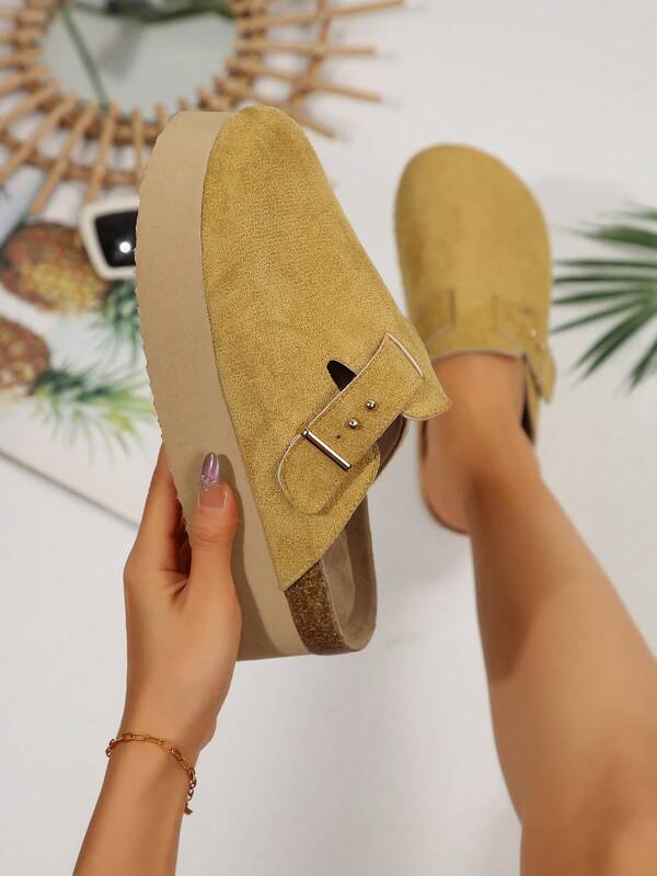 Women's Fashionable Platform Slide Sandals, Suede Casual Mules, Vacation-Inspired Design, Thick Sole For Height Boost & Slimming, Suitable For Daily Wear To Showcase Style, Relaxed Vibe For Travel & Holiday, Versatile Fashion Outfit
