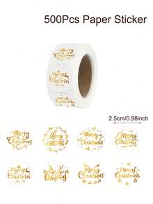 500pcs Golden Merry Christmas Round Stickers Xmas Decorative Sealing Stickers Christmas Gifts Packaging Supplies Labels Stickers Hand Ledger Stickers DIY Diary Hand Account Sticker Merry Christmas Decorations For Home 2025 New Year 2026 Decorations