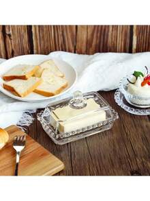 1 Stück 6,5 Zoll Glas Butterdose mit Deckel - transparenter rechteckiger Butterbehälter, spülmaschinenfest, auslaufsicheres Verschlusssystem, elegante strukturierte Form, geeignet für Schranklagerung/Gewürzaufbewahrung, Größe: 6.6x3.4x3.4 Inches, klassisches Küchenhelfer - Verschiedenfarbig - Übersicht 2