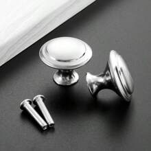 1 Set, 8pcs Stainless Steel Drawer Knobs, Small Round Mushroom Head Cabinet Handles, Single Thumb Hole Pull With Screws, Black Metal Surface, Suitable For Vanity, Shoe Cabinet, Furniture Drawers Hardware - Black - View 4