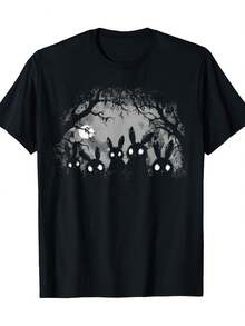 Plus Size Creepy Cute Bunny Rabbits Alt Goth Grunge Horror Summer Women's Clothes T-Shirt, Soft And Breathable Short Sleeve, Perfect For Daily Wear, Outdoor Activities, Travel, And Casual Style, Comfortable All-Day Fit! - 黑色 - 查看 1