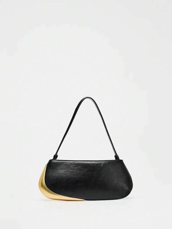 1 pièce Sac à épaule en cuir PU noir mode femme, style punk avec design minimaliste et décoration métallique